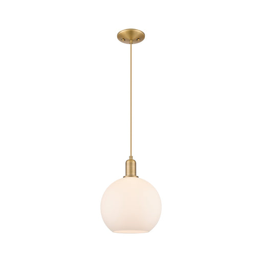 Innovations Athens 10in 1-Light Mini Pendant | Industrial Brushed Brass and Matte White Glass | Kitchen Island & Dining Room | Model 716-1P-BB-G121-10