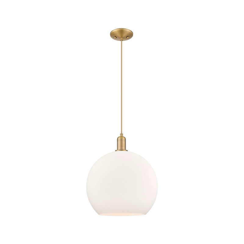 Innovations Athens 14in 1-Light Mini Pendant | Industrial Brushed Brass Steel and Matte White Glass | Kitchen Island & Dining | Model 716-1P-BB-G121-14