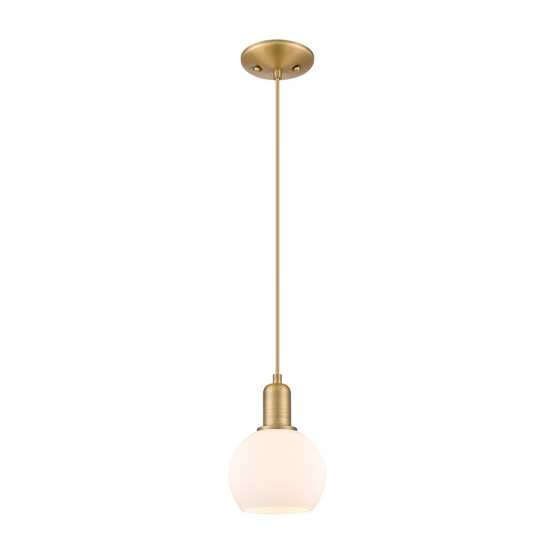 Innovations Athens 6in 1-Light Mini Pendant | Industrial Brushed Brass Steel and Matte White Glass | Kitchen Island & Dining Room | Model 716-1P-BB-G121-6