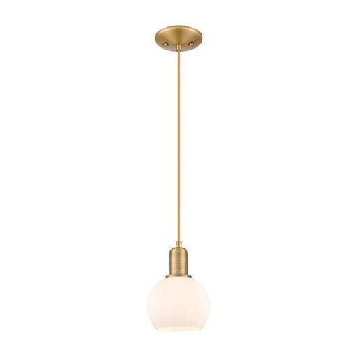 Innovations Athens 6in 1-Light Mini Pendant | Industrial Brushed Brass Steel and Matte White Glass | Kitchen Island & Dining Room | Model 716-1P-BB-G121-6
