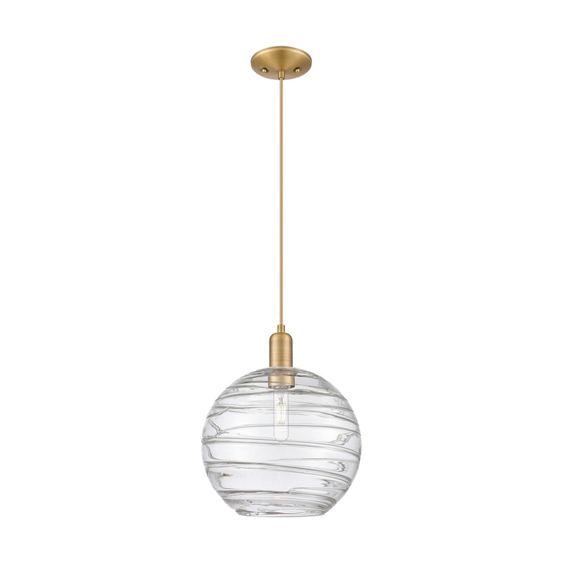 Innovations Athens Deco Swirl 12in 1-Light Mini Pendant | Industrial Brushed Brass and Clear Deco Swirl Glass | Kitchen | Model 716-1P-BB-G1213-12CL