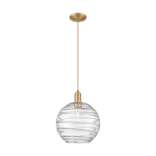 Innovations Athens Deco Swirl 12in 1-Light Mini Pendant | Industrial Brushed Brass and Clear Deco Swirl Glass | Kitchen | Model 716-1P-BB-G1213-12CL