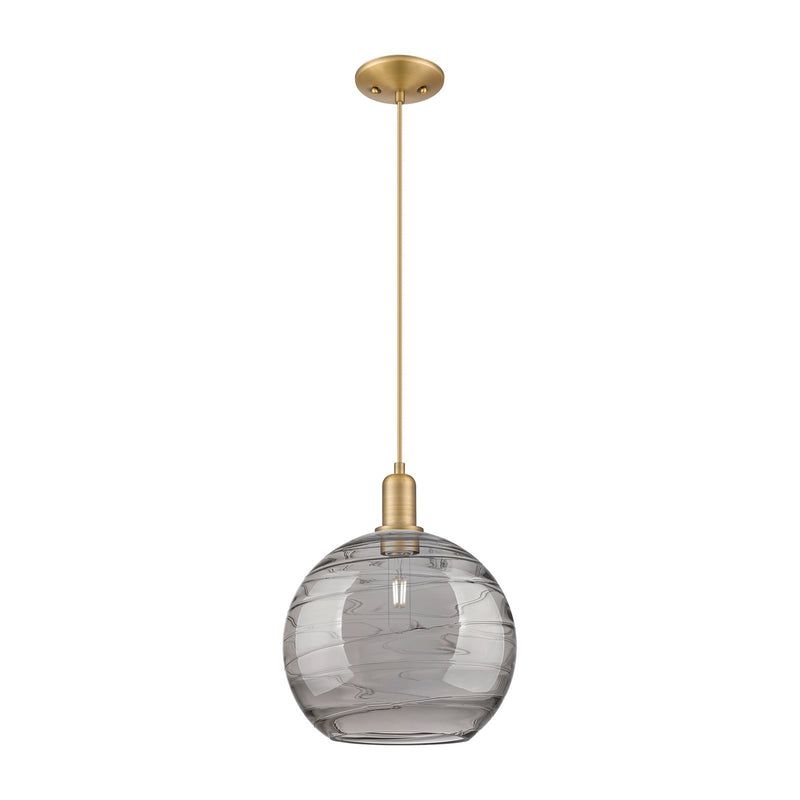 Innovations Athens Deco Swirl 12in 1-Light Mini Pendant | Industrial Brushed Brass and Light Smoke Glass | Kitchen Island & | Model 716-1P-BB-G1213-12SM