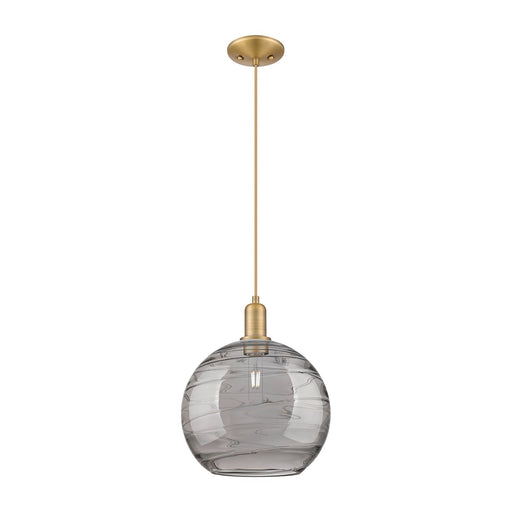 Innovations Athens Deco Swirl 12in 1-Light Mini Pendant | Industrial Brushed Brass and Light Smoke Glass | Kitchen Island & | Model 716-1P-BB-G1213-12SM