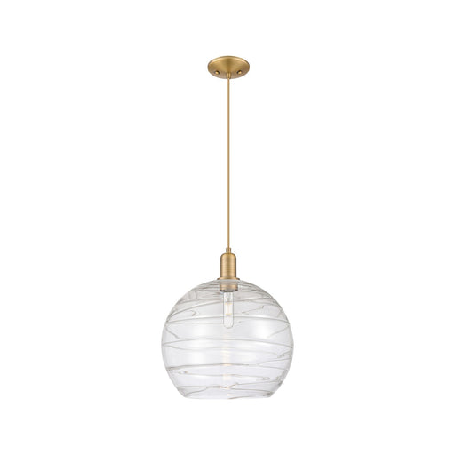 Innovations Athens Deco Swirl 14in 1-Light Mini Pendant | Industrial Brushed Brass and Clear Deco Swirl Glass | Kitchen | Model 716-1P-BB-G1213-14CL