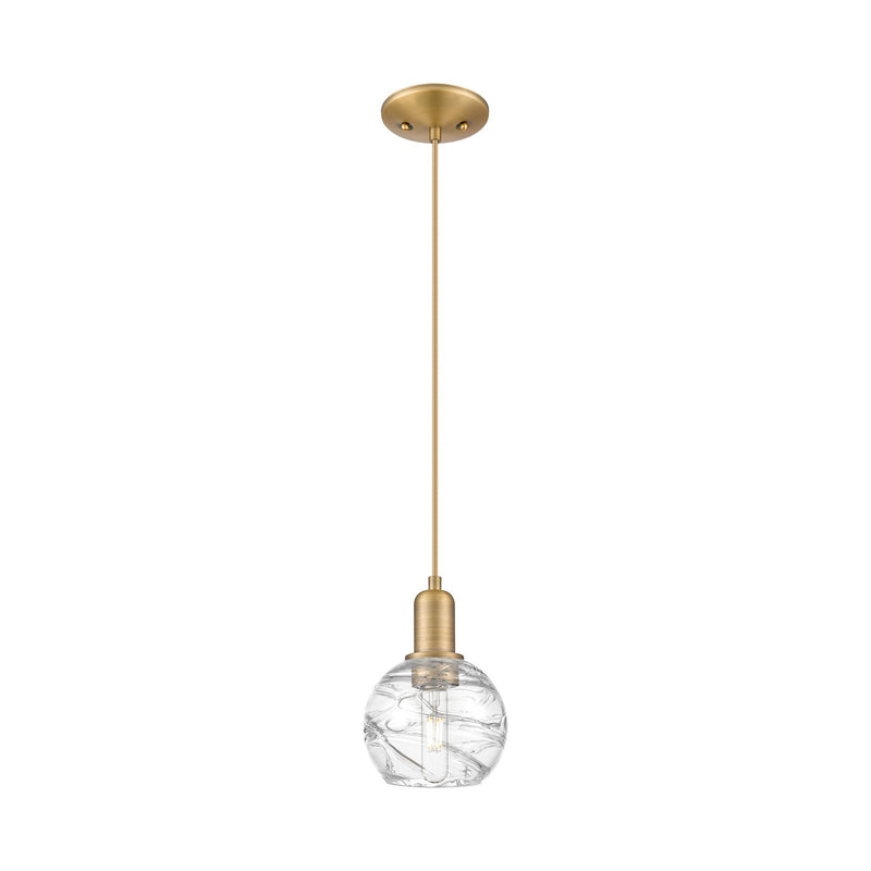 Innovations Lighting Athens Deco Swirl 6in 1-Light Mini Pendant | Industrial Brushed Brass and Clear Deco Swirl Glass | Model 716-1P-BB-G1213-6CL