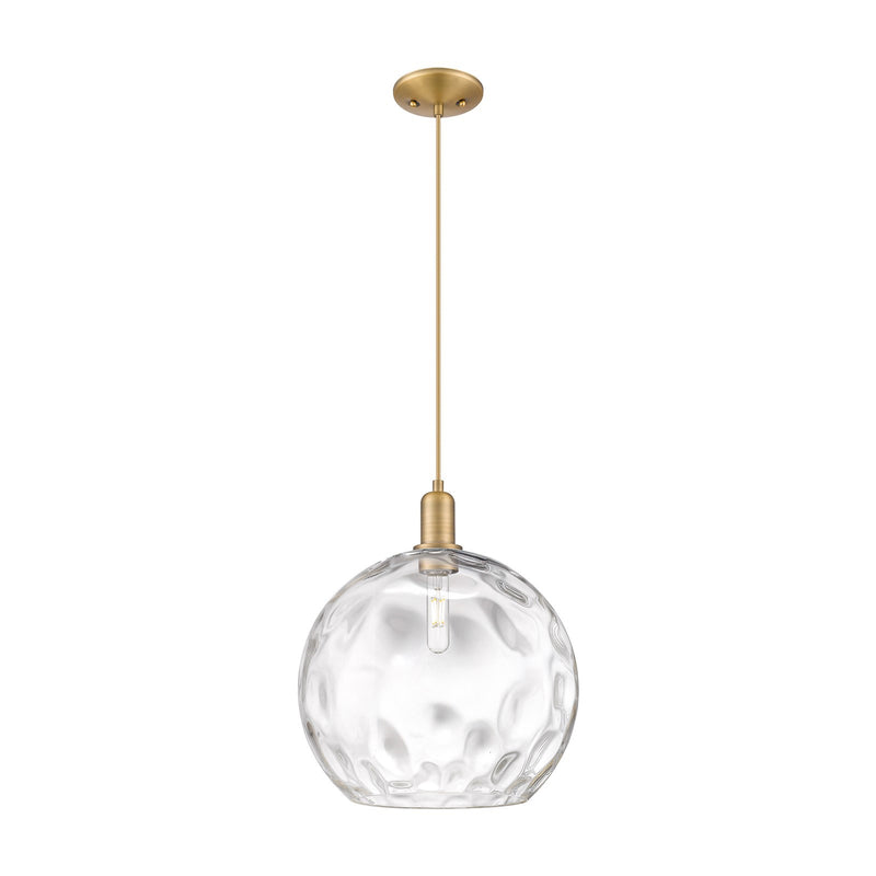 Innovations Athens Water Glass 13in 1-Light Mini Pendant | Industrial Brushed Brass Steel and Clear Water Glass | Kitchen | Model 716-1P-BB-G1215-14