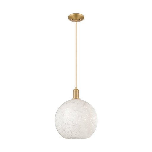 Innovations Lighting White Mouchette 12in 1-Light Mini Pendant | Industrial Brushed Brass and White Mouchette Glass | Kitchen | Model 716-1P-BB-G1216-12WM