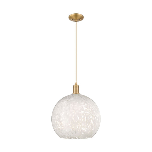 Innovations Lighting White Mouchette 14in 1-Light Mini Pendant | Industrial Brushed Brass and White Glass | Kitchen Island & | Model 716-1P-BB-G1216-14WM