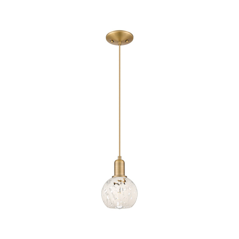 Innovations White Mouchette 6in 1-Light Mini Pendant | Industrial Brushed Brass and White Glass | Kitchen Island & Dining Room | Model 716-1P-BB-G1216-6WM