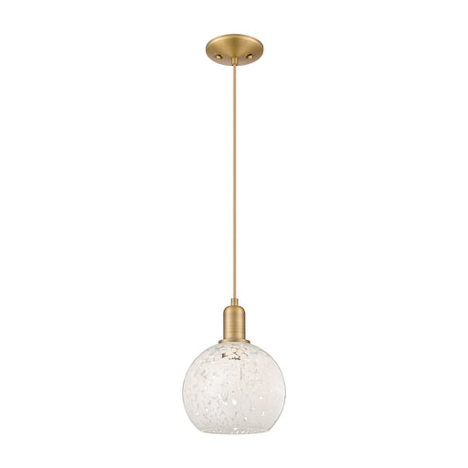 Innovations Lighting Arcadia 8in 1-Light Mini Pendant | Industrial Brushed Brass and White Mouchette Glass | Kitchen Island & | Model 716-1P-BB-G1216-8WM