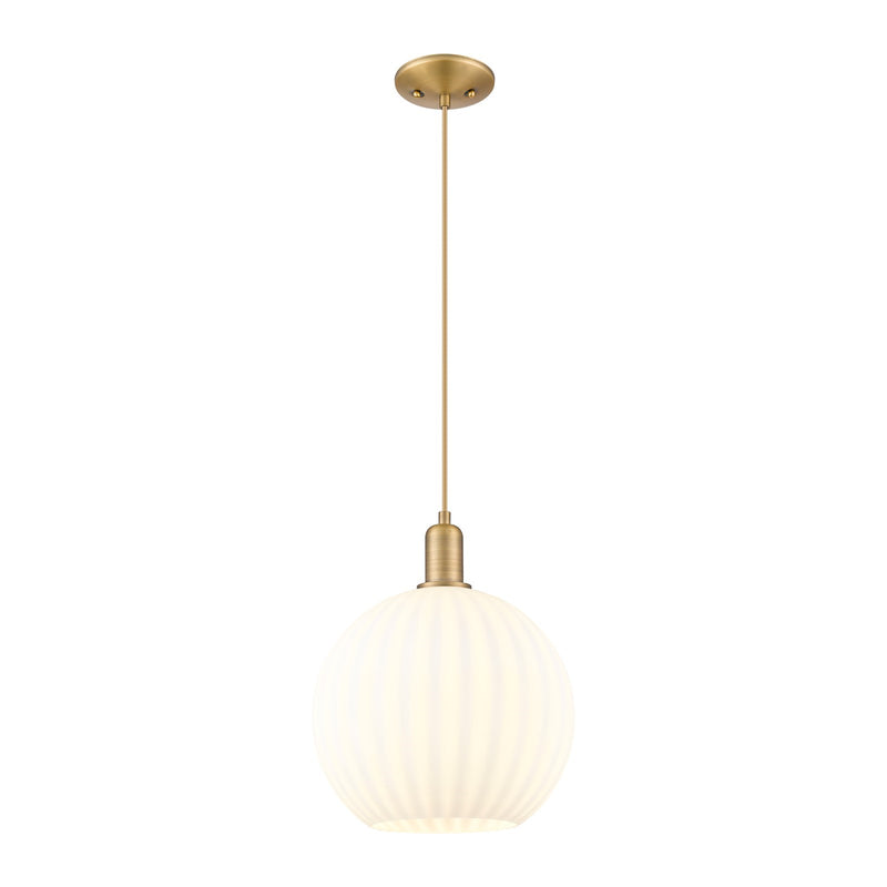 Innovations Lighting White Venetian 12in 1-Light Mini Pendant | Industrial Brushed Brass and White Glass | Kitchen Island & | Model 716-1P-BB-G1217-12WV