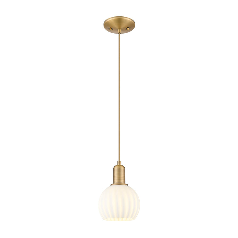 Innovations Lighting White Venetian 6in 1-Light Mini Pendant | Industrial Brushed Brass and White Venetian Glass | Kitchen | Model 716-1P-BB-G1217-6WV