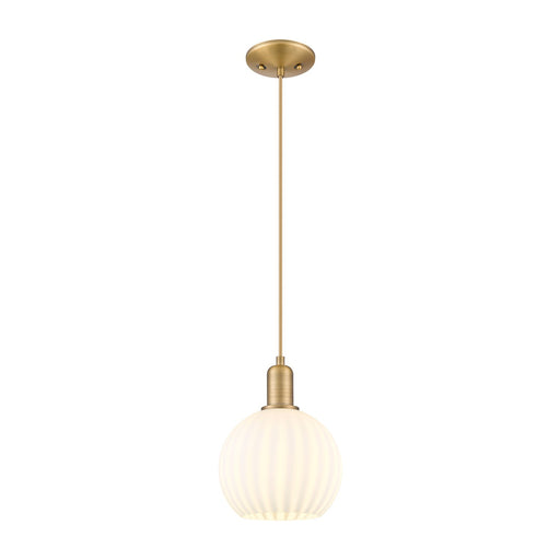 Innovations Lighting White Venetian 8in 1-Light Mini Pendant | Industrial Brushed Brass and White Venetian Glass | Kitchen | Model 716-1P-BB-G1217-8WV