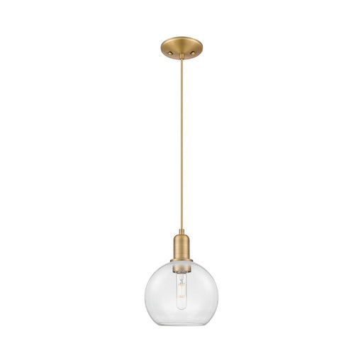 Innovations Athens 8in 1-Light Mini Pendant | Industrial Brushed Brass Steel and Clear Glass | Kitchen Island & Dining Room | 8 x | Model 716-1P-BB-G122-8