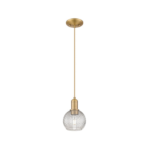 Innovations Athens 6in 1-Light Mini Pendant | Industrial Brushed Brass and Clear Basket Weave Glass | Kitchen Island & Dining | Model 716-1P-BB-G122C-6CL