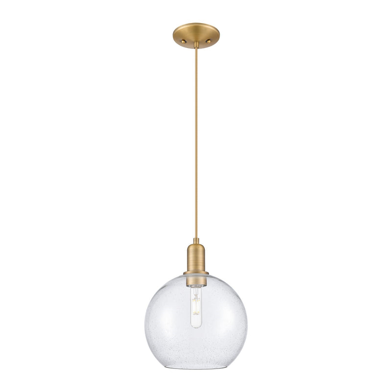 Innovations Athens 10in 1-Light Mini Pendant | Industrial Brushed Brass and Seedy Glass | Kitchen Island & Dining Room | Damp | Model 716-1P-BB-G124-10