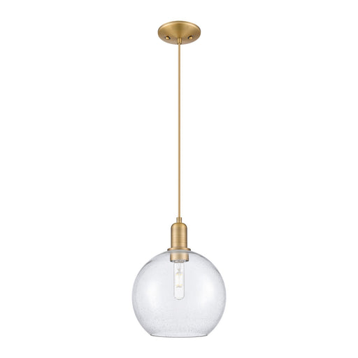 Innovations Athens 10in 1-Light Mini Pendant | Industrial Brushed Brass and Seedy Glass | Kitchen Island & Dining Room | Damp | Model 716-1P-BB-G124-10