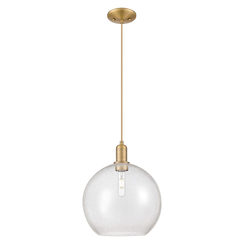 Innovations Athens 12in 1-Light Mini Pendant | Industrial Brushed Brass Steel and Seedy Glass | Kitchen Island & Dining Room | Model 716-1P-BB-G124-12