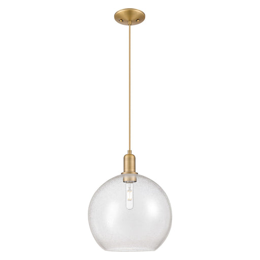 Innovations Athens 12in 1-Light Mini Pendant | Industrial Brushed Brass Steel and Seedy Glass | Kitchen Island & Dining Room | Model 716-1P-BB-G124-12