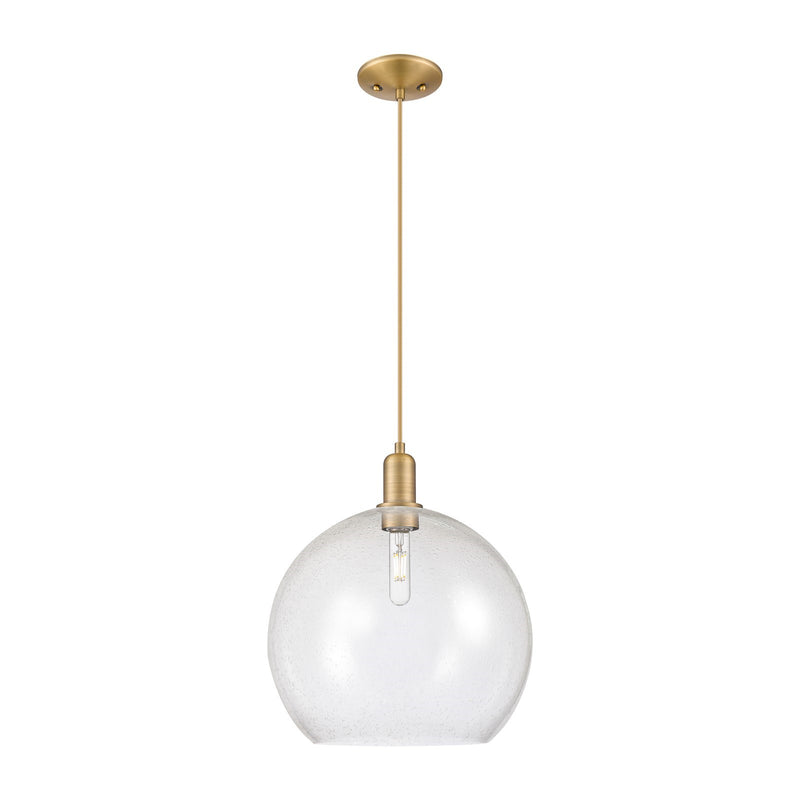 Innovations Athens 14in 1-Light Mini Pendant | Industrial Brushed Brass Steel and Seedy Glass | Kitchen Island & Dining Room | Model 716-1P-BB-G124-14