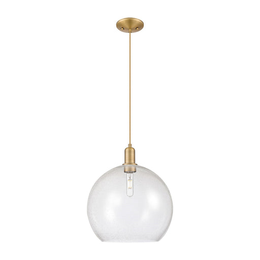 Innovations Athens 14in 1-Light Mini Pendant | Industrial Brushed Brass Steel and Seedy Glass | Kitchen Island & Dining Room | Model 716-1P-BB-G124-14
