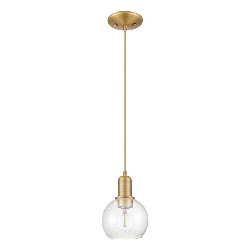 Innovations Athens 6in 1-Light Mini Pendant | Industrial Brushed Brass Steel and Seedy Glass | Kitchen Island & Dining Room | Model 716-1P-BB-G124-6