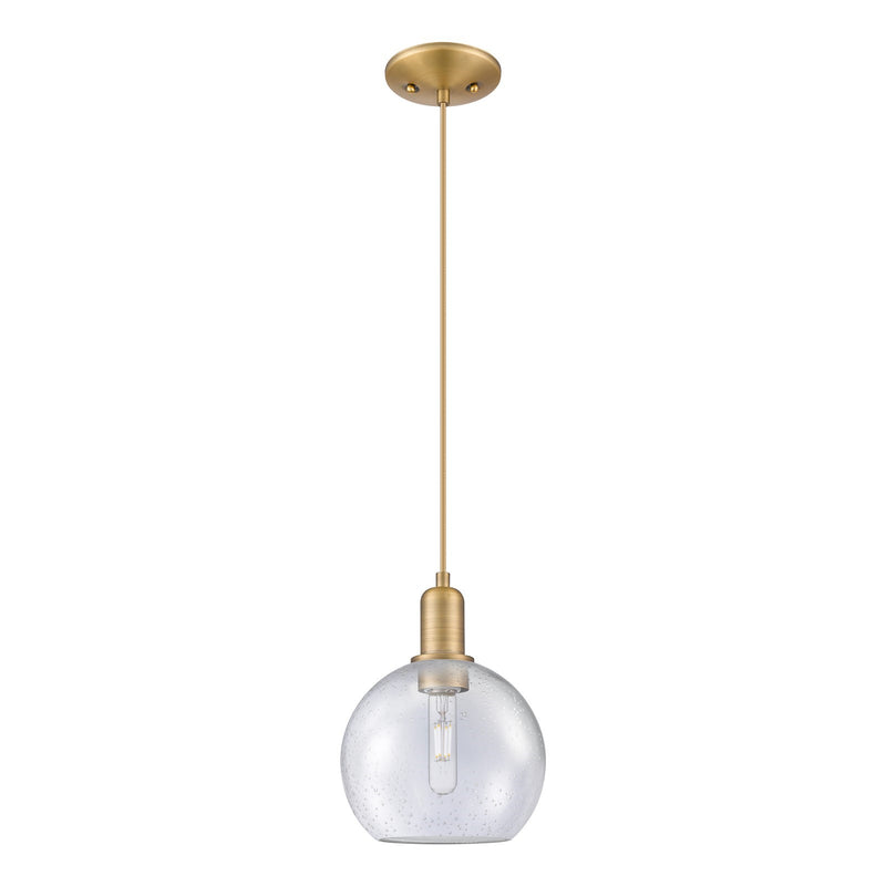 Innovations Athens 8in 1-Light Mini Pendant | Industrial Brushed Brass and Seedy Glass | Kitchen Island & Dining Room | 8 x 8 x | Model 716-1P-BB-G124-8
