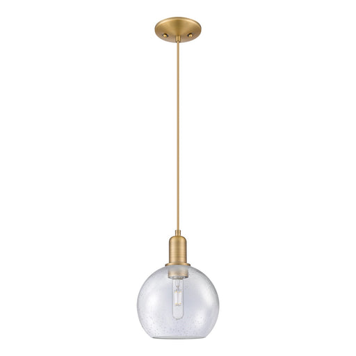 Innovations Athens 8in 1-Light Mini Pendant | Industrial Brushed Brass and Seedy Glass | Kitchen Island & Dining Room | 8 x 8 x | Model 716-1P-BB-G124-8