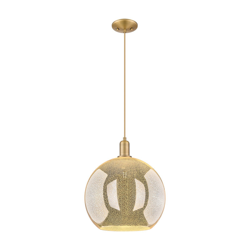 Innovations Athens 14in 1-Light Mini Pendant | Industrial Brushed Brass Steel and Mercury Glass | Kitchen Island & Dining Room | Model 716-1P-BB-G128-14