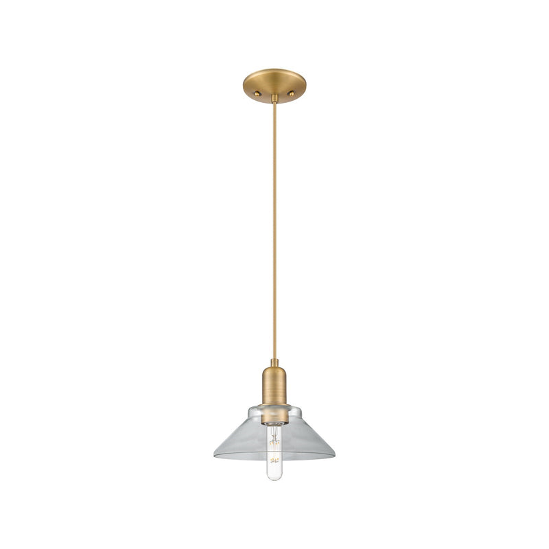 Innovations Orwell 8in 1-Light Mini Pendant | Industrial Brushed Brass Steel and Clear Glass | Kitchen Island & Dining Room | Damp | Model 716-1P-BB-G132