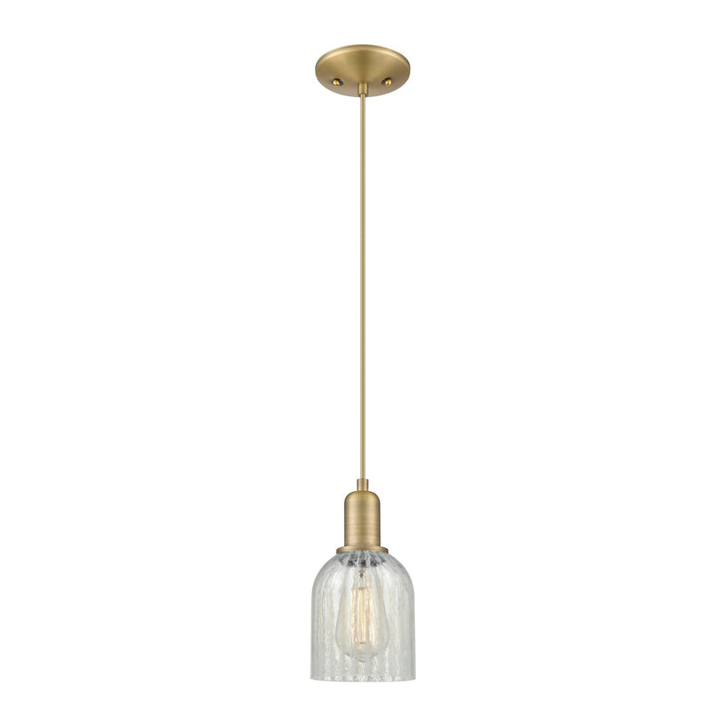 Innovations Caledonia 5in 1-Light Mini Pendant | Industrial Brushed Brass Steel and Mouchette Glass | Kitchen Island & Dining Room | Model 716-1P-BB-G2511