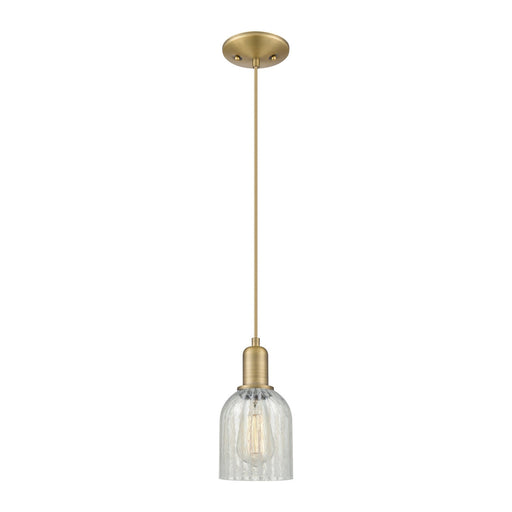 Innovations Caledonia 5in 1-Light Mini Pendant | Industrial Brushed Brass Steel and Mouchette Glass | Kitchen Island & Dining Room | Model 716-1P-BB-G2511