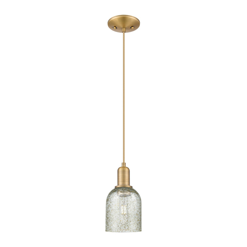 Innovations Caledonia 5in 1-Light Mini Pendant | Industrial Brushed Brass and Mica Glass | Kitchen Island & Dining Room | 5 x 5 x | Model 716-1P-BB-G259