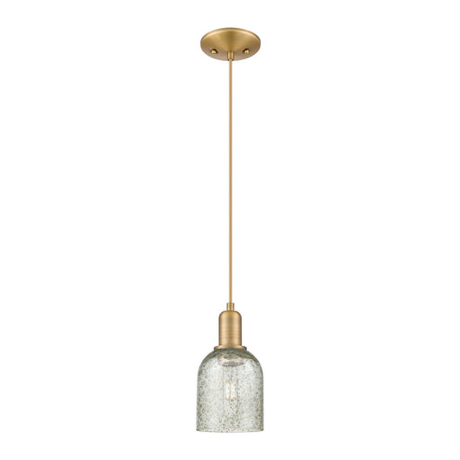 Innovations Caledonia 5in 1-Light Mini Pendant | Industrial Brushed Brass and Mica Glass | Kitchen Island & Dining Room | 5 x 5 x | Model 716-1P-BB-G259