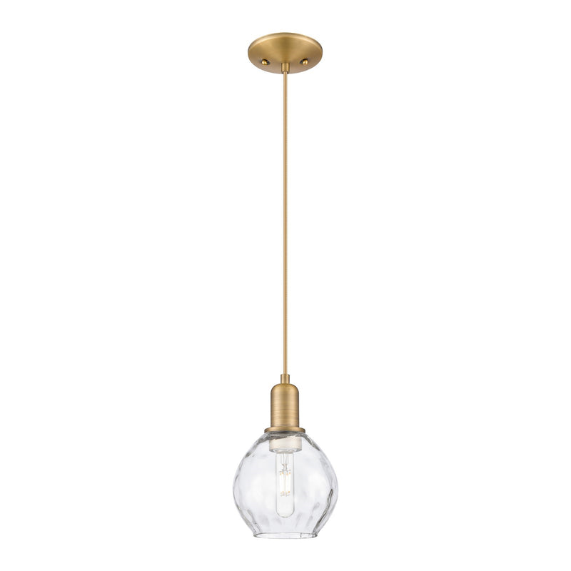 Innovations Waverly 6in 1-Light Mini Pendant | Industrial Brushed Brass and Clear Water Glass | Kitchen Island & Dining Room | Damp | Model 716-1P-BB-G362