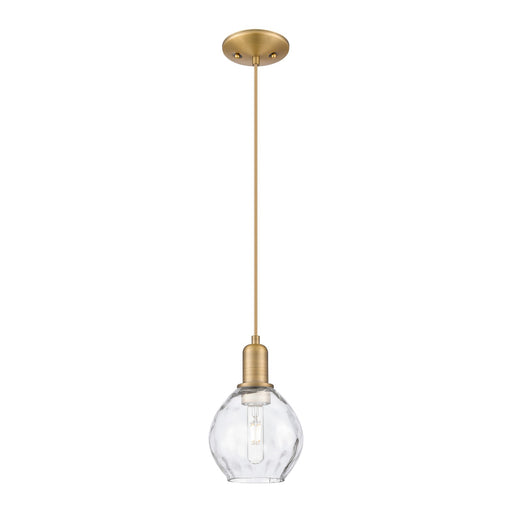 Innovations Waverly 6in 1-Light Mini Pendant | Industrial Brushed Brass and Clear Water Glass | Kitchen Island & Dining Room | Damp | Model 716-1P-BB-G362