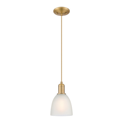 Innovations Castile 6in 1-Light Mini Pendant | Industrial Brushed Brass Steel and White Glass | Kitchen Island & Dining Room | 6 x | Model 716-1P-BB-G381