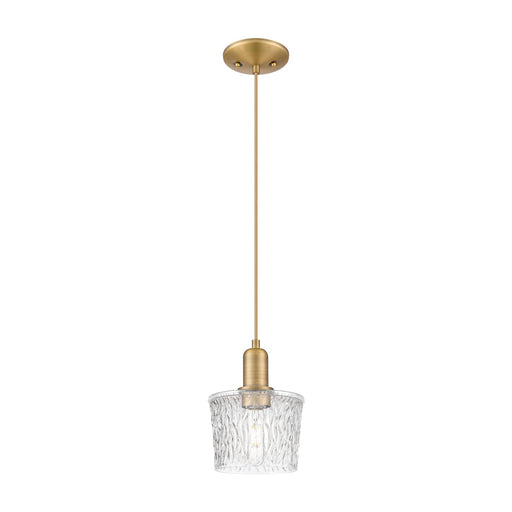 Innovations Niagara 7in 1-Light Mini Pendant | Industrial Brushed Brass and Clear Glass | Kitchen Island & Dining Room | 6.5 x 6.5 | Model 716-1P-BB-G402