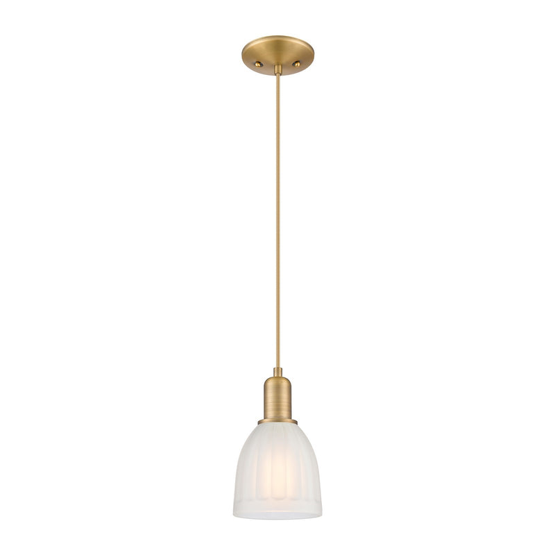 Innovations Brookfield 6in 1-Light Mini Pendant | Industrial Brushed Brass Steel and White Frosted Ribbed Glass | Kitchen Island & | Model 716-1P-BB-G441