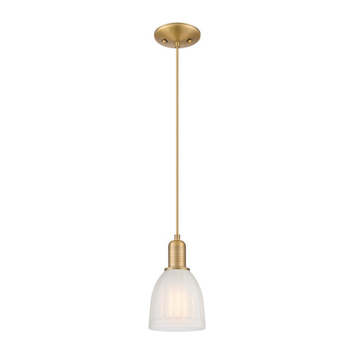 Innovations Brookfield 6in 1-Light Mini Pendant | Industrial Brushed Brass Steel and White Frosted Ribbed Glass | Kitchen Island & | Model 716-1P-BB-G441