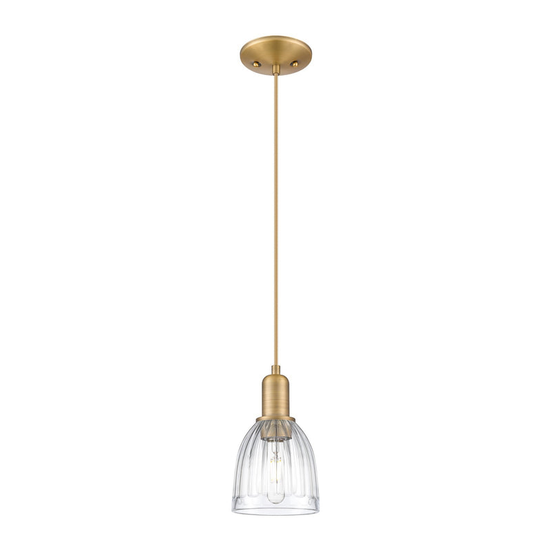 Innovations Brookfield 6in 1-Light Mini Pendant | Industrial Brushed Brass and Clear Ribbed Glass | Kitchen Island & Dining Room | Model 716-1P-BB-G442