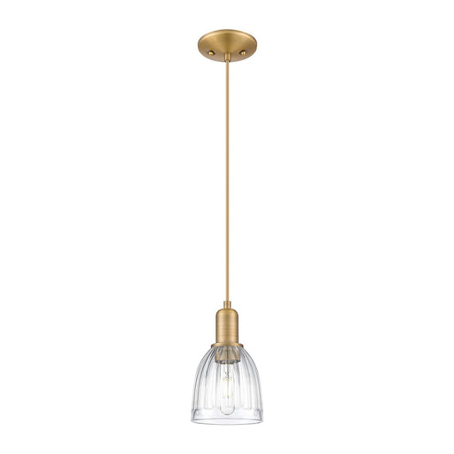 Innovations Brookfield 6in 1-Light Mini Pendant | Industrial Brushed Brass and Clear Ribbed Glass | Kitchen Island & Dining Room | Model 716-1P-BB-G442