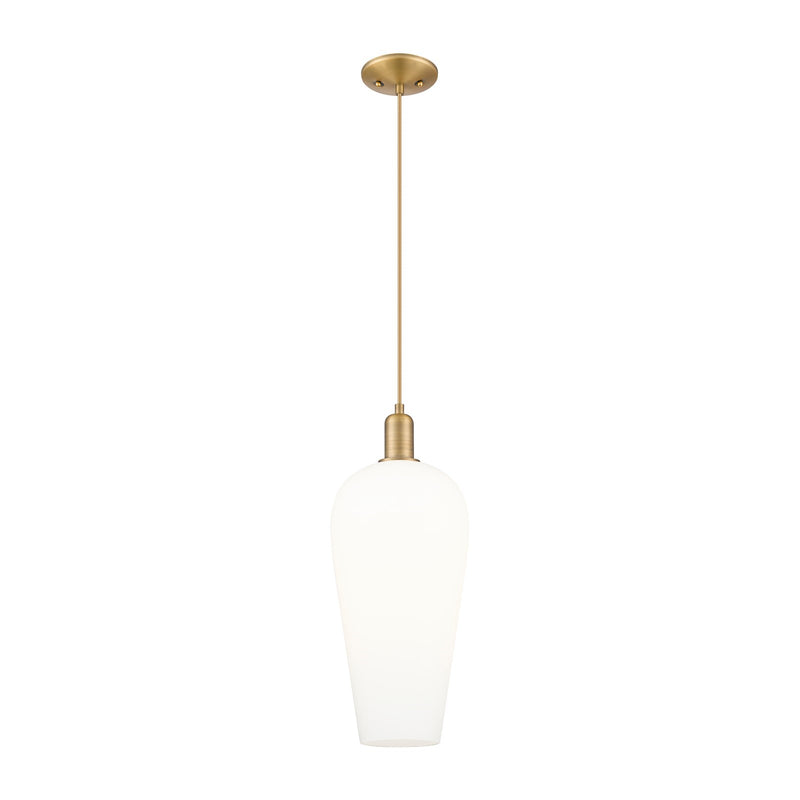 Innovations Chelsea 8in 1-Light Mini Pendant | Industrial Brushed Brass and White Chelsea Glass | Kitchen Island & Dining Room | Model 716-1P-BB-G456-8WH