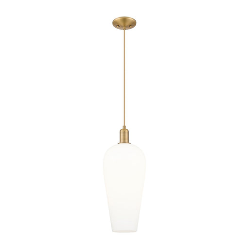 Innovations Chelsea 8in 1-Light Mini Pendant | Industrial Brushed Brass and White Chelsea Glass | Kitchen Island & Dining Room | Model 716-1P-BB-G456-8WH