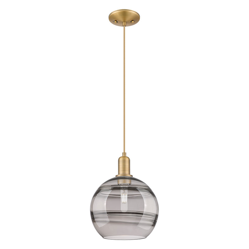 Innovations Rochester 10in 1-Light Mini Pendant | Industrial Brushed Brass Steel and Light Smoke Glass | Kitchen Island & | Model 716-1P-BB-G556-10SM