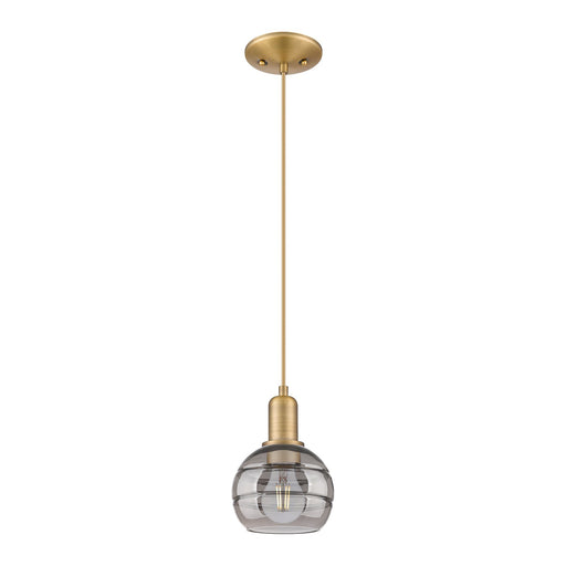 Innovations Rochester 6in 1-Light Mini Pendant | Industrial Brushed Brass and Light Smoke Glass | Kitchen Island & Dining Room | Model 716-1P-BB-G556-6SM
