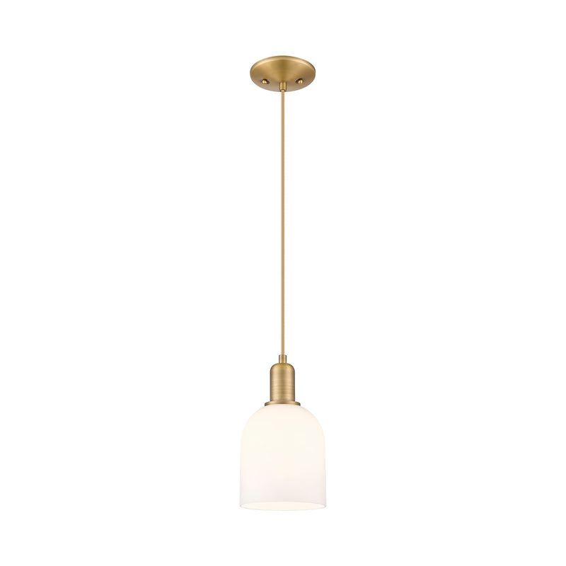 Innovations Bella 6in 1-Light Mini Pendant | Industrial Brushed Brass and White Glass | Kitchen Island & Dining Room | 5.5 x | Model 716-1P-BB-G558-6GWH