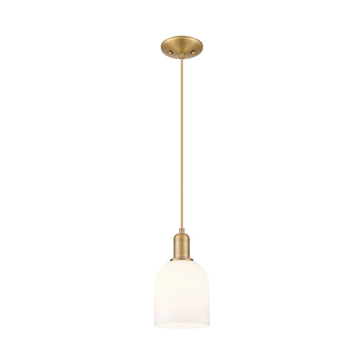 Innovations Bella 6in 1-Light Mini Pendant | Industrial Brushed Brass and White Glass | Kitchen Island & Dining Room | 5.5 x | Model 716-1P-BB-G558-6GWH
