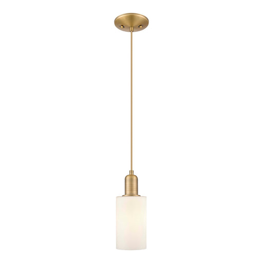 Innovations Clymer 4in 1-Light Mini Pendant | Industrial Brushed Brass and Matte White Glass | Kitchen Island & Dining Room | 3.88 | Model 716-1P-BB-G801